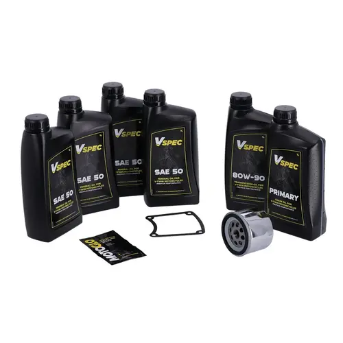 Vspec  Kit d'entretien d'huile grand format | Huile minérale SAE50 | Modèles FXR 85-86 (NOUVEAU) | Filtre chromé ou noir