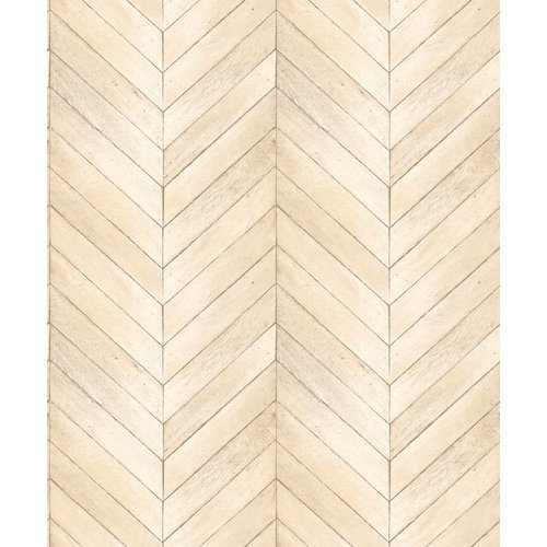Noordwand  Behang met houten visgraat planken  G67999