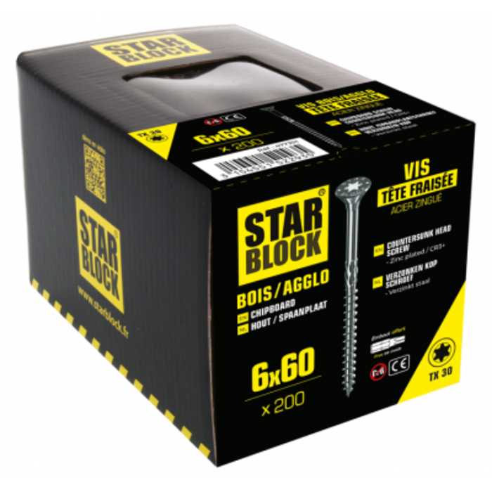 Starblock Starblock hout/spaanpl. schroef TX 6x60mm 200st
