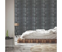 Behang met houtmotief met zwarte strepen G78284
