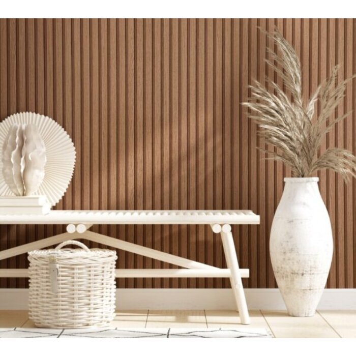 Behang met houten lamellen 33958