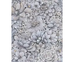 Behang met ton-sur-ton grote bloemenprint 33955