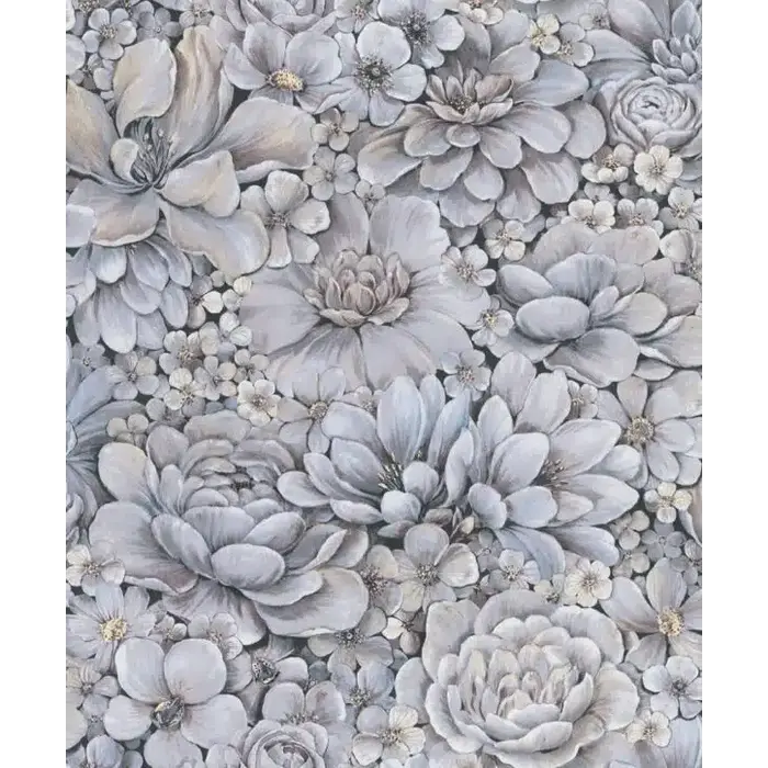 Behang met ton-sur-ton grote bloemenprint 33955