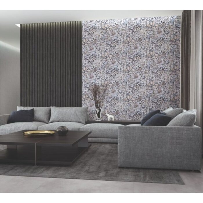 Behang met ton-sur-ton grote bloemenprint 33955