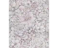 Behang met ton-sur-ton grote bloemenprint 33954