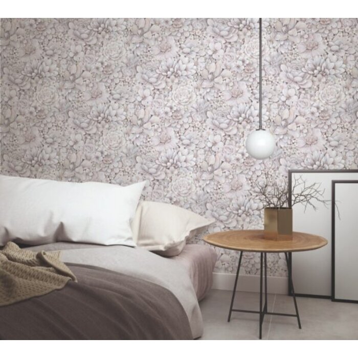 Behang met ton-sur-ton grote bloemenprint 33954