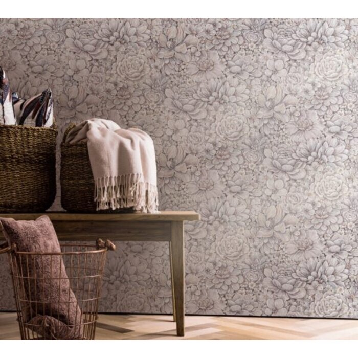 Behang met ton-sur-ton grote bloemenprint 33954