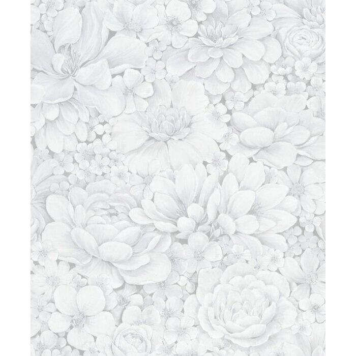 Behang met ton-sur-ton grote bloemenprint 33952