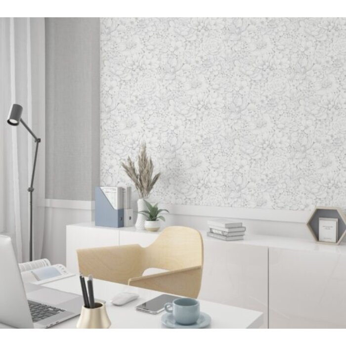 Behang met ton-sur-ton grote bloemenprint 33952