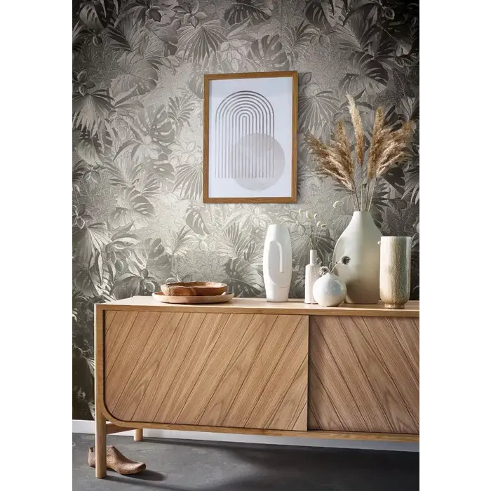 Behang met grote bladeren in goud 33303