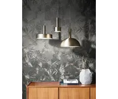 Behang met grote bladeren in metallic goud-chrome 33302