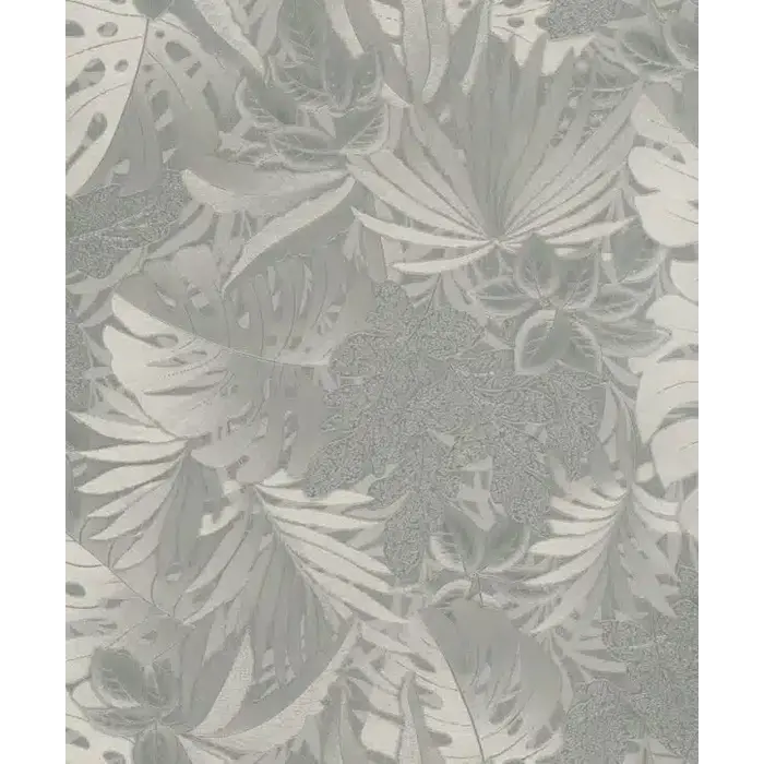 Behang met grote bladeren in metallic goud-chrome 33302