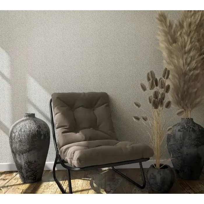 Behang met grove vissengraat print 59305