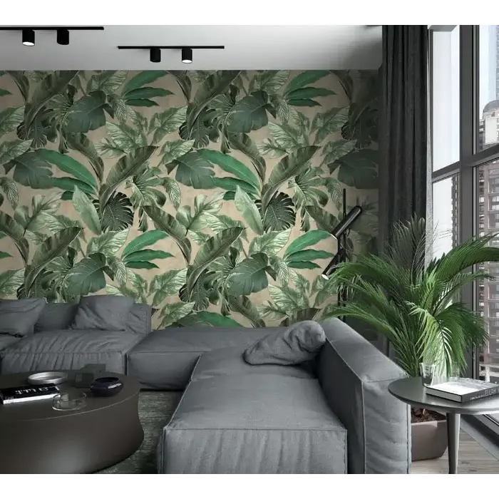 Fotobehang met grote bladeren en monstera print 34198