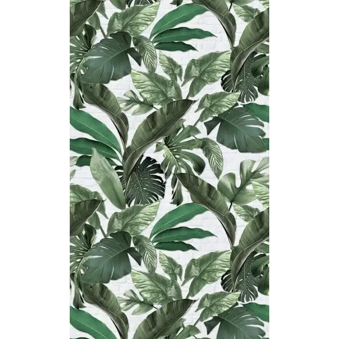 Fotobehang met grote bladeren op bakstenen achtergrond 34194