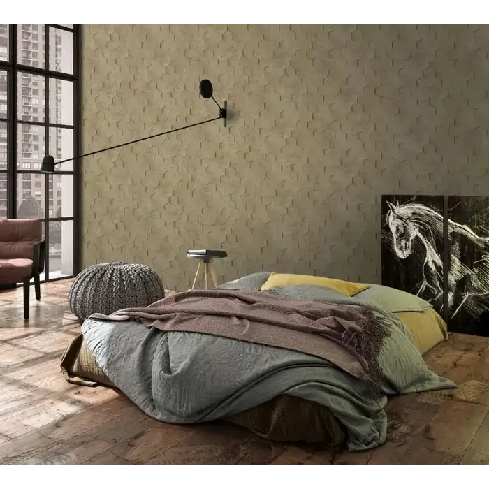 Behang met 3D hexagon print 34163