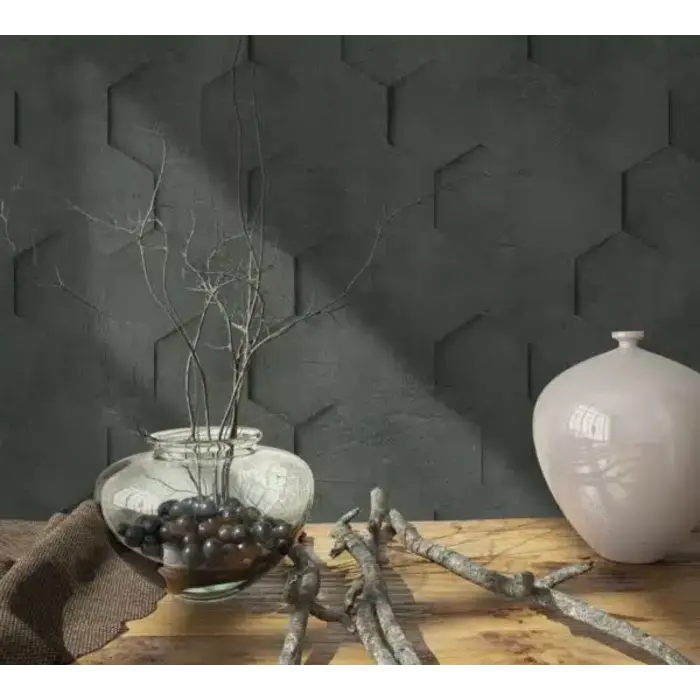 Behang met 3D hexagon print 34161