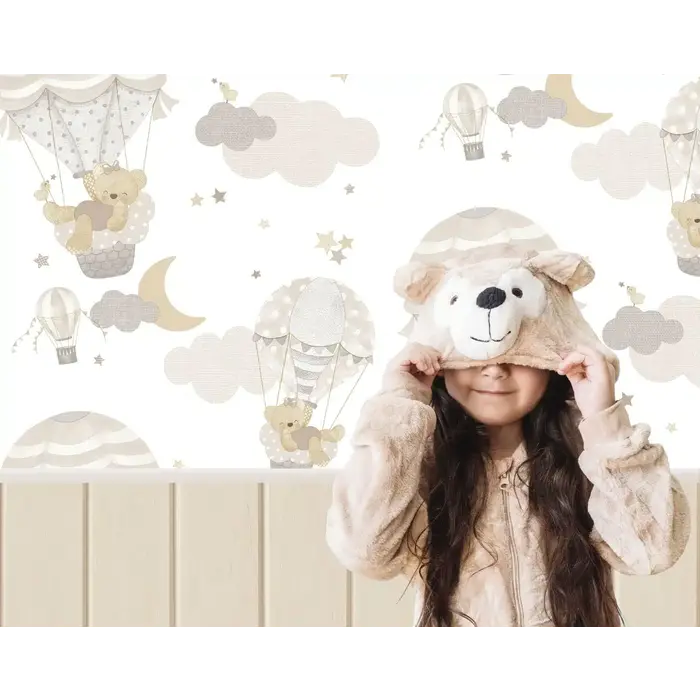 Behang met lambrisering planken 14877