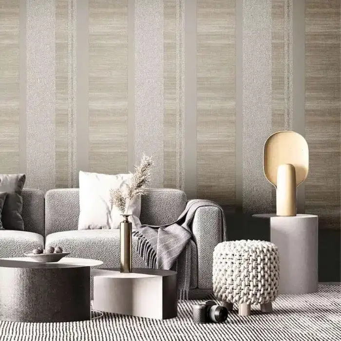 Behang met banen met weefselstructuur 21141