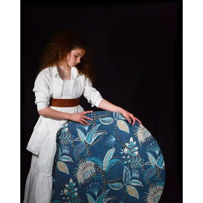 Blauw behang met bladeren 21129