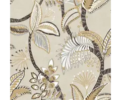Beige behang met gouden en zilveren bladeren 21127