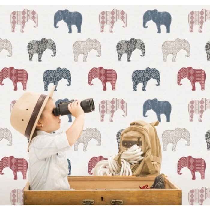 Behang met patchwork olifanten G56526