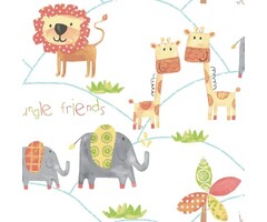 Behang met leeuwen, giraffen en olifanten G56023