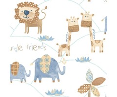 Behang met leeuwen, giraffen en olifanten G56022