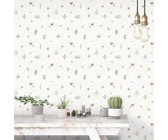 Behang met paddestoelen, vogels en vlinders G45442