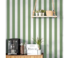 Behang met groen-witte strepen G45401