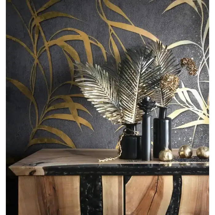 Behang met metallic bladeren 34289