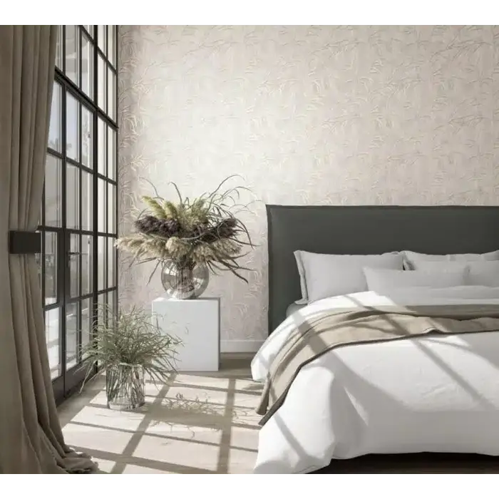 Behang met metallic bladeren 34284