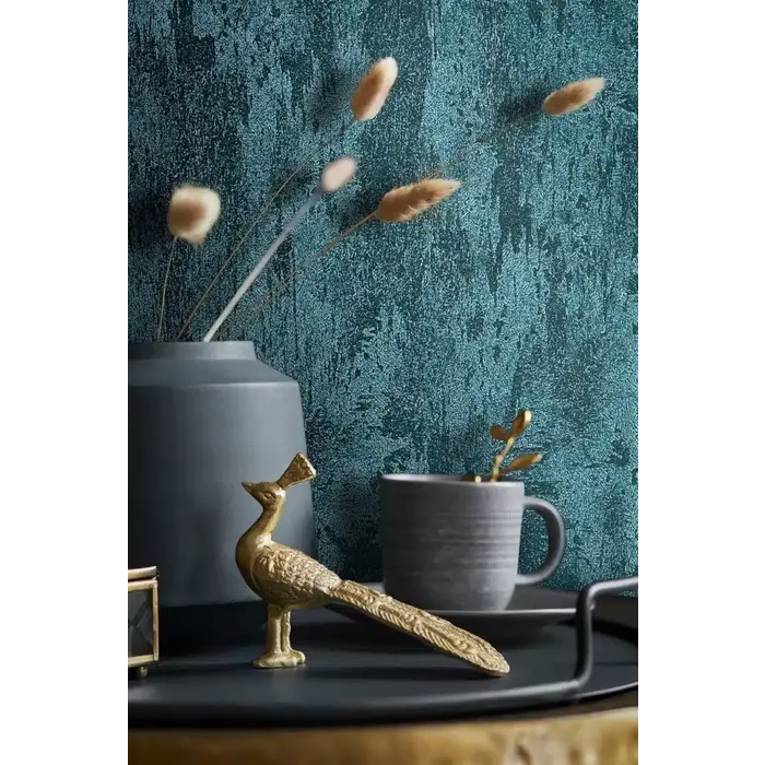 Metallic teal behang met structuur 34278