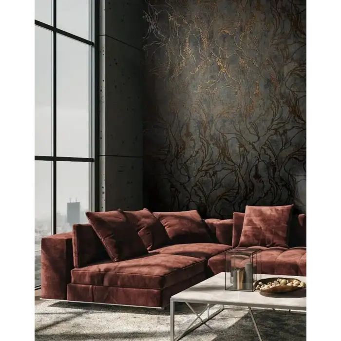 Behang met metallic marmer aderen 34256