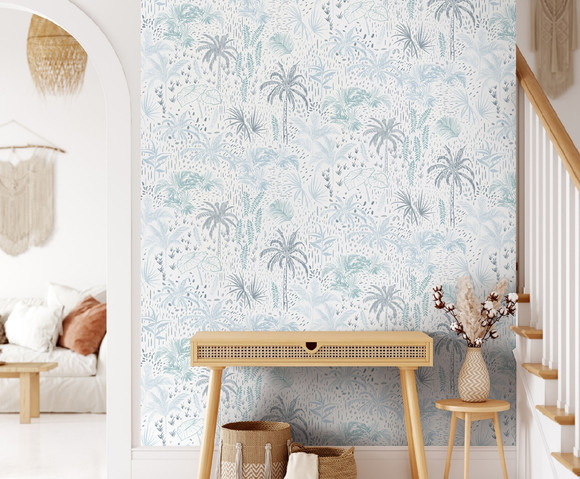 Arty - Palm Trees wit/blauw  A831-01