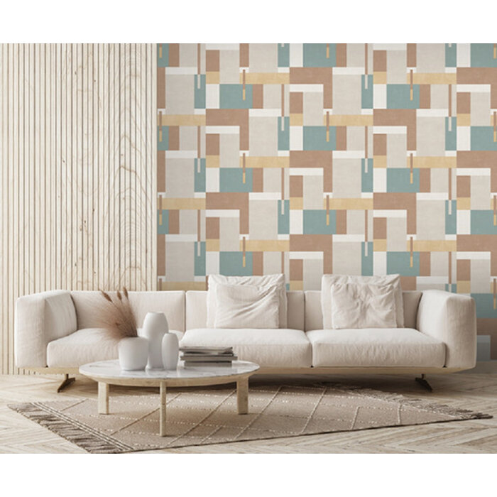 Arty - Blocks grijs/beige/blwgroen M270-02
