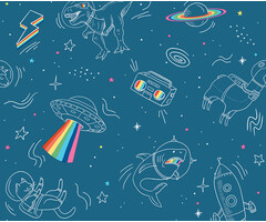 My Kingdom - Animals in Space blauw M368-01