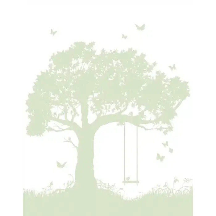 Fotobehang silhouet van een boom met schommel