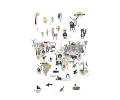 Fotobehang kinderkamer wereldkaart dieren