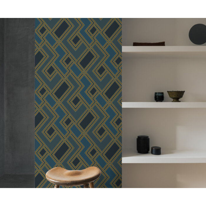 Asperia - Fabric Geo donkerblauw/goud