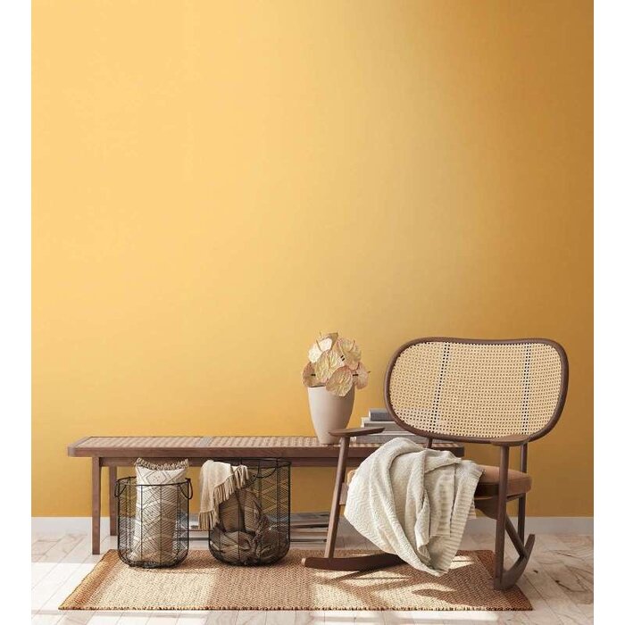 Effen vliesbehang met linnenlook - geel