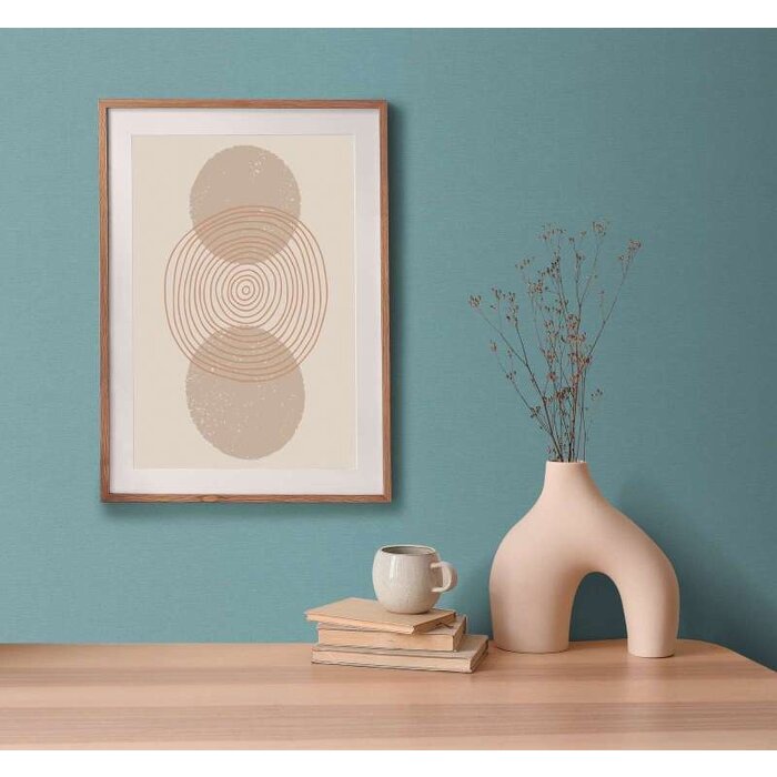 Turquoise groen behang effen met linnenlook & stofstructuur