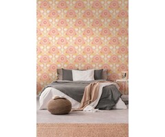 Bloemrijk retro behang met lichte structuur - geel, roze, wit