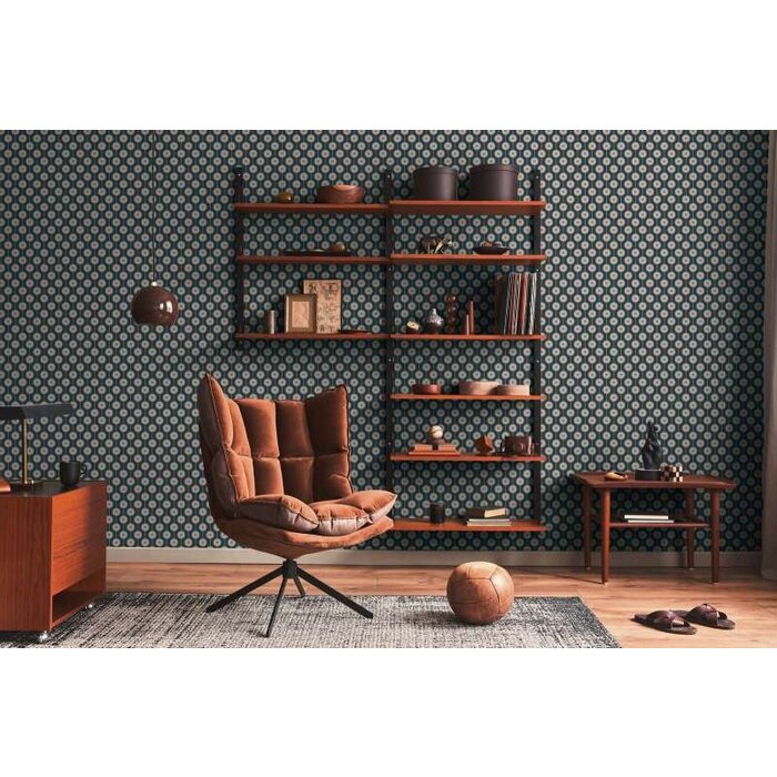 Retro behang met lichte structuur en cirkelpatroon - blauw, geel, roze