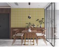 Vliesbehang in retrostijl met geometrisch patroon - groen, crème, wit