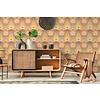 Vliesbehang met bloemmotief in jaren 70 stijl - beige, bruin, oranje