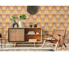 Vliesbehang met bloemmotief in jaren 70 stijl - beige, bruin, oranje