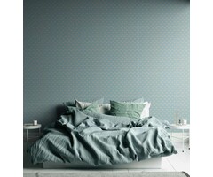 Retro cirkelpatroon op vliesbehang met lichte structuur - turkoois, blauw, beige