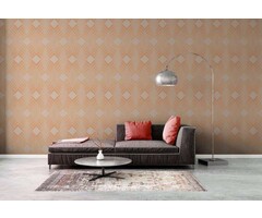 Retro behang met ruitpatroon in warme kleuren - oranje, beige
