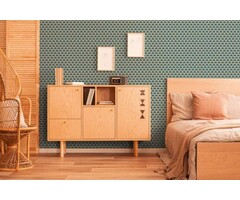 Vliesbehang met retroschaalpatroon - blauw, bruin, geel